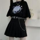 Short-sleeve Hiragana Print T-shirt / Pleated A-line Skirt