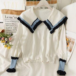 Stripe-trim Peter Pan-collar Knit Top
