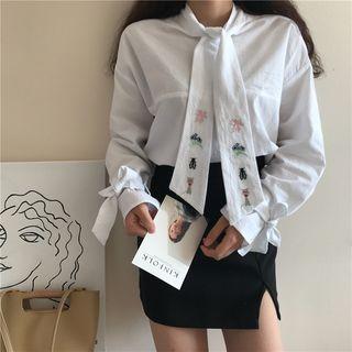 Embroidered Tie Neck Blouse
