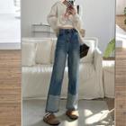 High-waist Color Block Panel Shift Wide-leg Jeans
