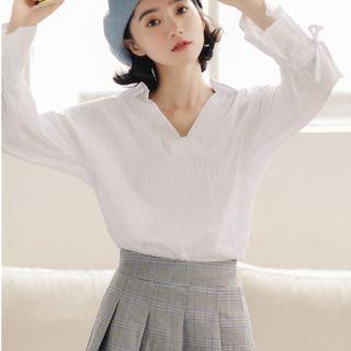 V-neck Flared Cuffs Blouse