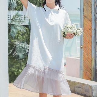 Sheer Hem Short-sleeve Polo Dress
