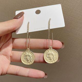 Embossed Disc Alloy Dangle Earring E2867 - 1 Pair - One Size