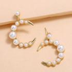 Faux Pearl Open Hoop Dangle Earring 1 Pair - Kc Gold - White - One Size