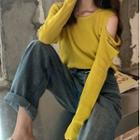 Cold-shoulder Knit Top Lemon Yellow - One Size
