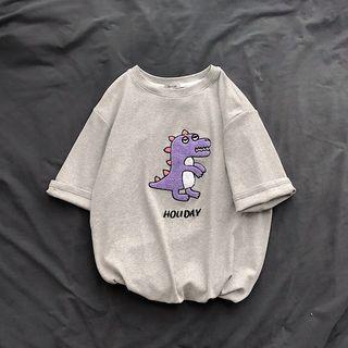 Elbow-sleeve Dinosaur Graphic T-shirt