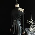 Cold Shoulder Long-sleeve T-shirt Black - One Size