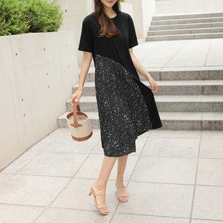 Round-neck Pleated-detail T-shirt Dress