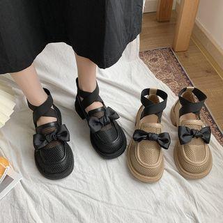 Fishnet Panel Ribbon Ankle-strap Mary Jane Shoes