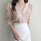 Lace Embroidered Blouse / High-waist A-line Skirt