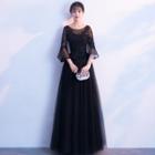 Bell-sleeve Lace Embroidered Evening Gown