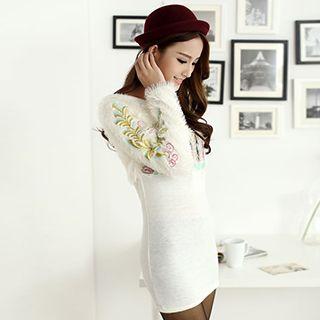 Long-sleeve Embroidered Sheath Dress