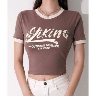 Short-sleeve Round Neck Two-tone Printed T-shirt