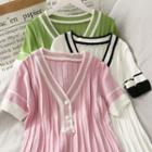Colorblock Short-sleeve V-neck Dress