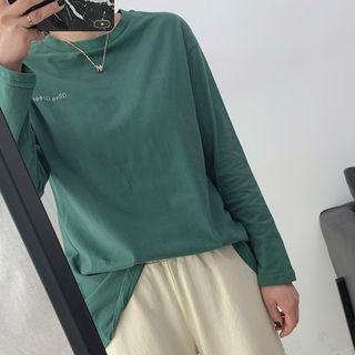 Embroidered Lettering Round-neck Long-sleeve Top