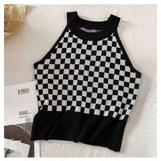 Checkerboard Halter Top Black - One Size