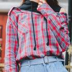 Mock Two-piece Check Long-sleeve Top
