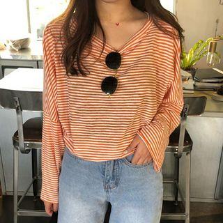 Long-sleeve Striped Tie-back T-shirt