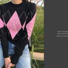 Crewneck Argyle Light Sweater Black - One Size