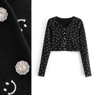 Rhinestone Button-up Knit Cardigan