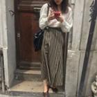 Long-sleeve Shirt / Striped Wrap Skirt