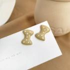Sterling Silver Dotted Ribbon Stud Earring 1 Pair - Beige - One Size