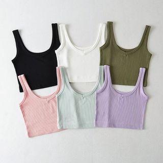 Sleeveless Scoop Neck Ribbed Plain Crop Tank Top