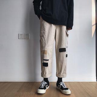 Color Block Distressed Cropped Straight-fit Pants