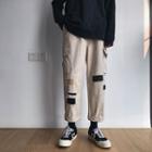 Color Block Distressed Cropped Straight-fit Pants