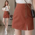 Plain Zip Slit-front Mini A-line Skirt