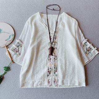 Traditional Chinese Elbow-sleeve Frog Buttoned Jacket