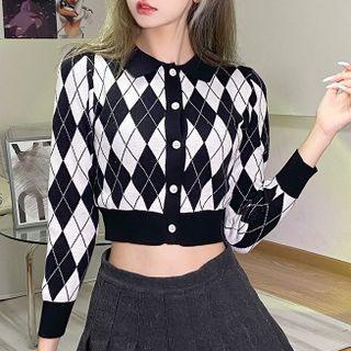 Argyle Collared Cropped Cardigan