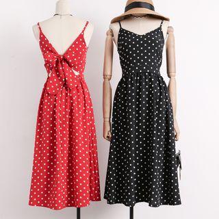 Sleeveless Open Tie-back Dotted Maxi Dress