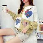 Embroidered Heart Print Sweater