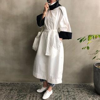 Contrast Funnel-neck Trench Coat With Belt
