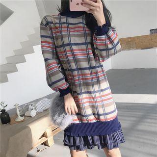 Plaid Sweatshirt Tiered A-line Dress