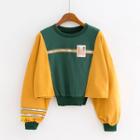 Cropped Color Block Pullover Dark Green - One Size