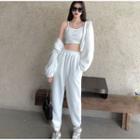 Cropped Hooded Zip Jacket / Cropped Camisole / Plain Sweatpants