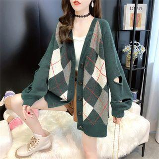 Ripped Argyle Cardigan
