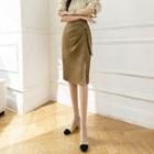 High-waist Plain Knotted Slit Skirt