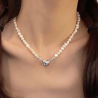 Heart Alloy Pendant Faux Pearl Necklace Jml5100 - Pearl White - One Size