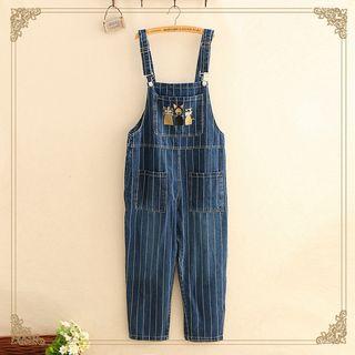 Cat Embroidered Striped Jumper Jeans