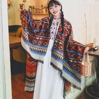 Ethnic Patterned Shawl Red - One Size
