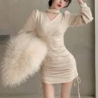 Choker-neck Drawstring Mini Bodycon Dress