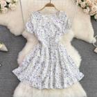 Square Neck Floral Ruffle A-line Dress