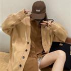V-neck Plain Loose Fit Cardigan Khaki - One Size