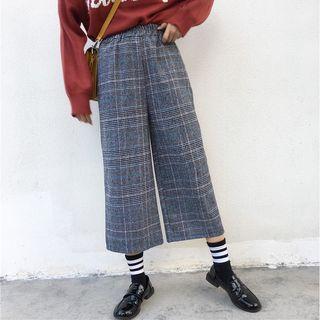 Plaid Tweed Cropped Wide-leg Pants
