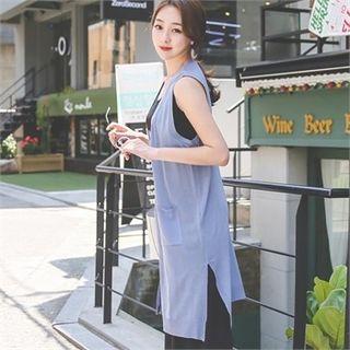 Lightweight Slit-hem Long Knit Vest
