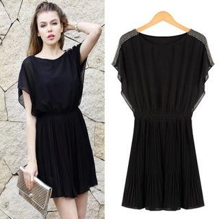 Cap-sleeve Pleated Chiffon Dress