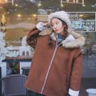 Faux Fur Trim Hooded Reversible Coat As Shown In Figure - One Size